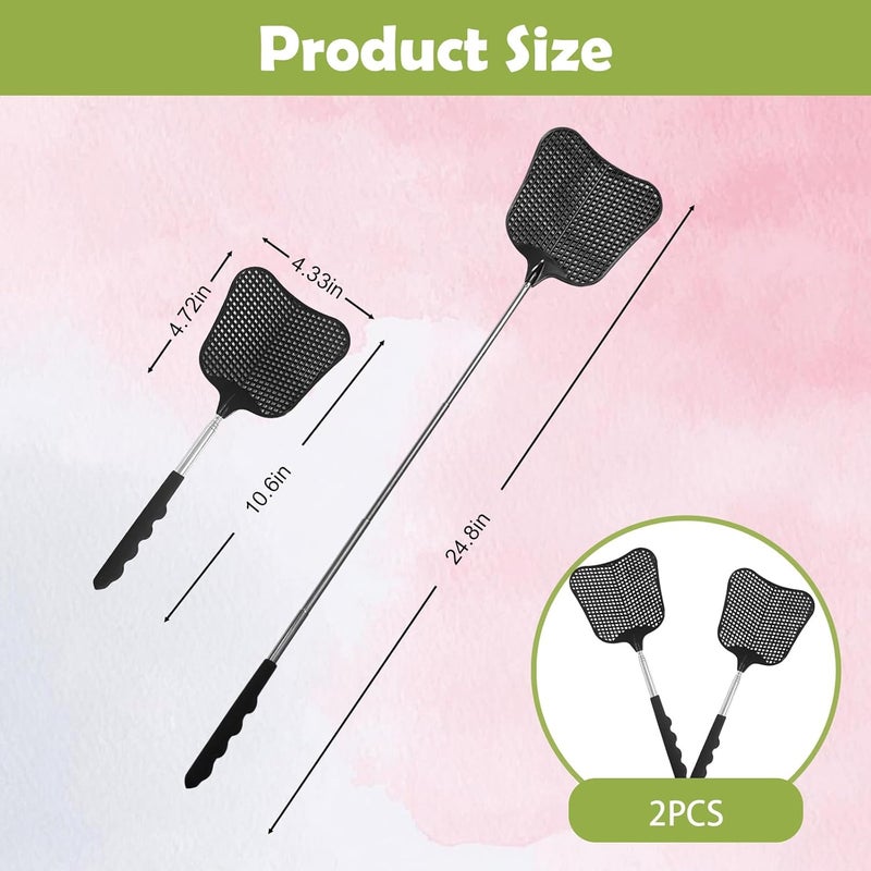 CUNCUI Fly Swatter Heavy Duty Set, with Durable Telescopic Stainless Steel Extendable Handles, for Home, Classroom, Indoor Outdoor Office, 2Pcs, Black - Image 2