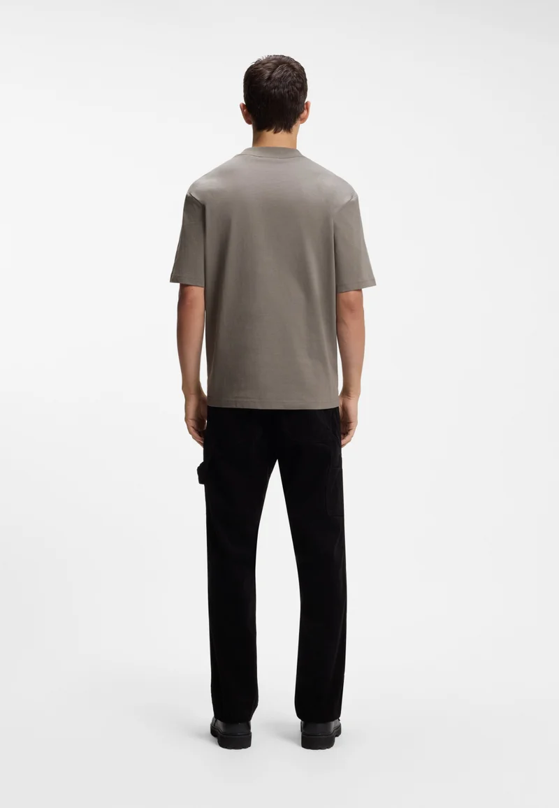 HUGO Ribbed-neck cotton T-shirt with logo badge