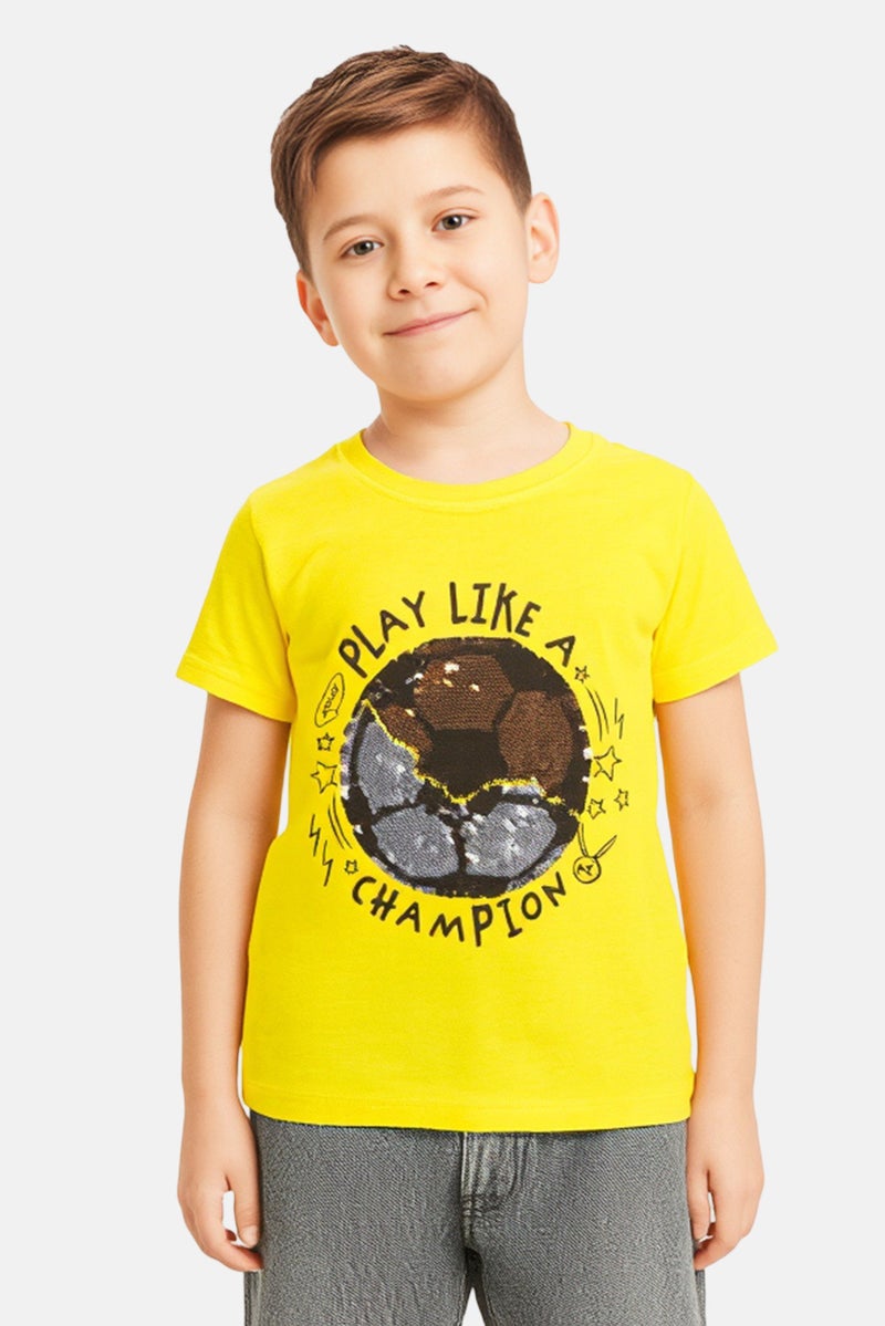 Sinsay تي شيرت قصير الأكمام للأولاد مع لامعة، أصفر - Image 1