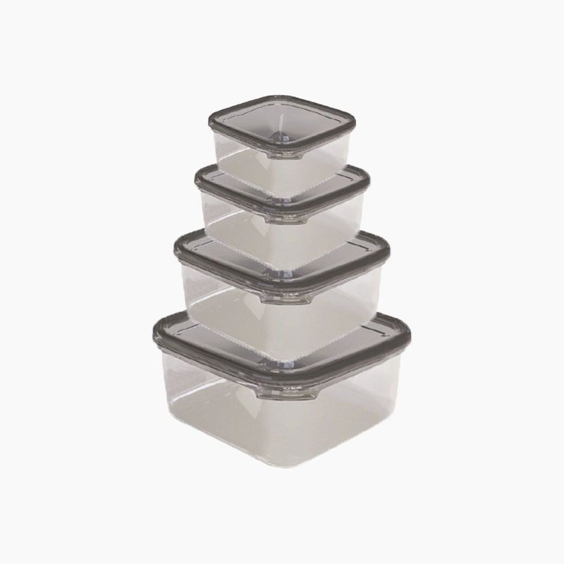 Aksa Mono Square Food Container Set - 4 Pieces - Transparent