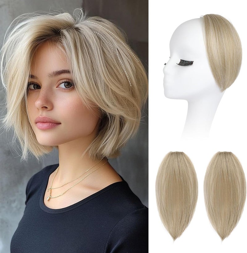 REECHO Clip in Hair Volumizer 2PCS 8 inch Short Thick Clip in Hairpieces Adding Extra Volume Hair Extensions for Women with Thin Fine Ash Blonde with Highlights