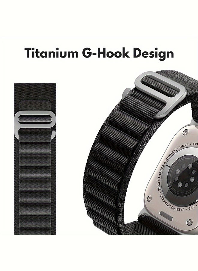بشكل مختصر (قطعتان) سوار ألبين الحلقي من النايلون متوافق مع ساعة أبل الترا 49مم/45مم/44مم/42مم، سوار رياضي قابل للتعديل مع مشبك التيتانيوم G-Meter المنسوج، متاح لسلسلة آي ووتش 8/7/6/5/4/3/2/1/SE - Image 3