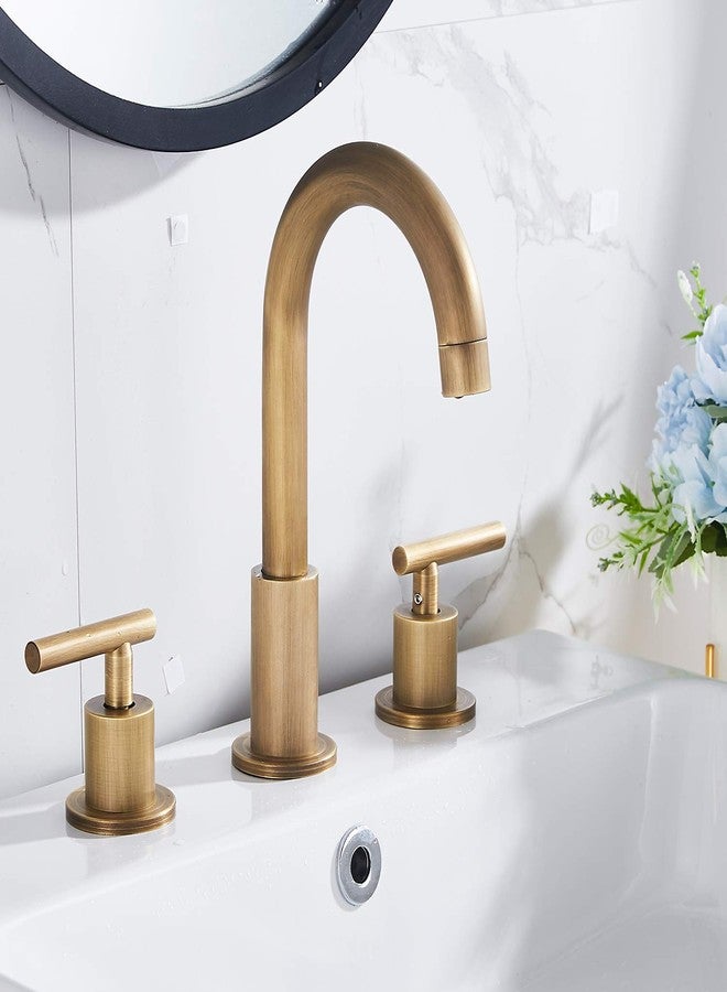 GGStudy 2-Handle Bathroom Faucet 3 Holes 360 Swivel Spout Antique Brass Widespread Bathroom Sink Faucet with Pop Up Drain - Image 4