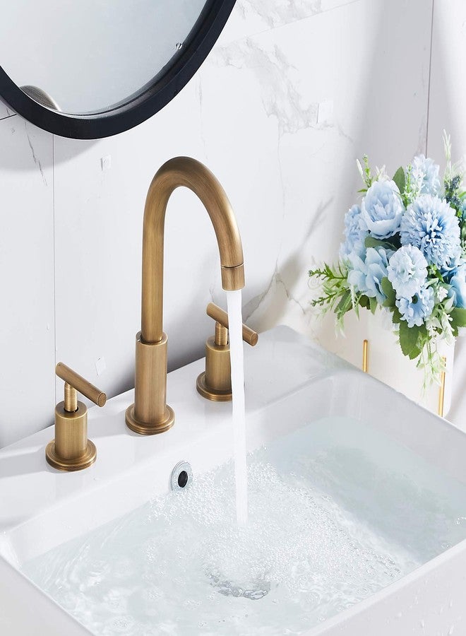 GGStudy 2-Handle Bathroom Faucet 3 Holes 360 Swivel Spout Antique Brass Widespread Bathroom Sink Faucet with Pop Up Drain - Image 5