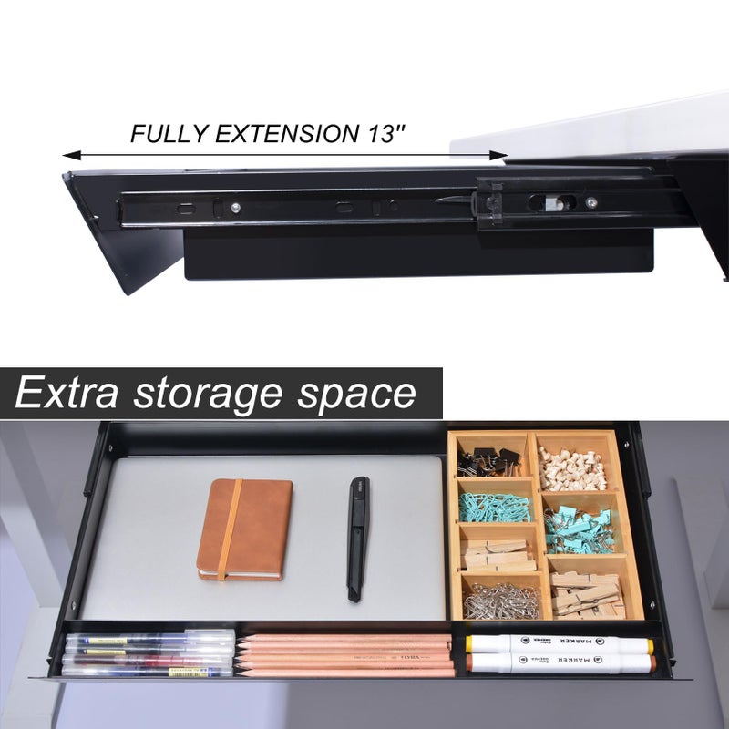 Gaxomo Large Under Desk Mounted Sliding Drawer with Bamboo Tray and 60 Degree Tilt Panel to Pull Out, 22'' Long & 13'' deep Large Storage Organizer for Sit Stand Workstation - Image 3
