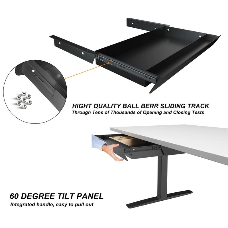 Gaxomo Large Under Desk Mounted Sliding Drawer with Bamboo Tray and 60 Degree Tilt Panel to Pull Out, 22'' Long & 13'' deep Large Storage Organizer for Sit Stand Workstation - Image 5