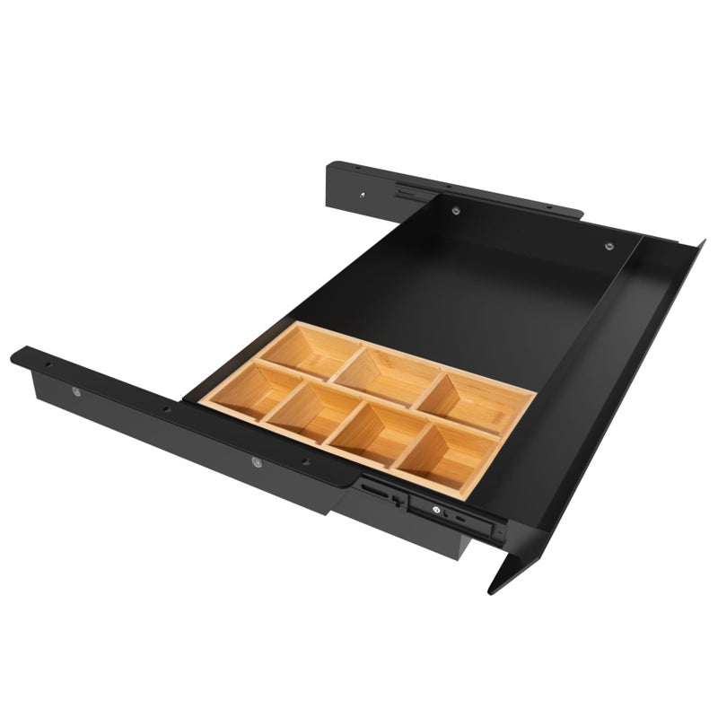Gaxomo Large Under Desk Mounted Sliding Drawer with Bamboo Tray and 60 Degree Tilt Panel to Pull Out, 22'' Long & 13'' deep Large Storage Organizer for Sit Stand Workstation - Image 1