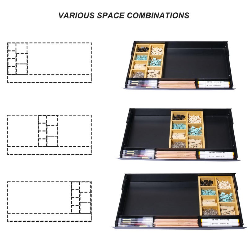 Gaxomo Large Under Desk Mounted Sliding Drawer with Bamboo Tray and 60 Degree Tilt Panel to Pull Out, 22'' Long & 13'' deep Large Storage Organizer for Sit Stand Workstation - Image 4