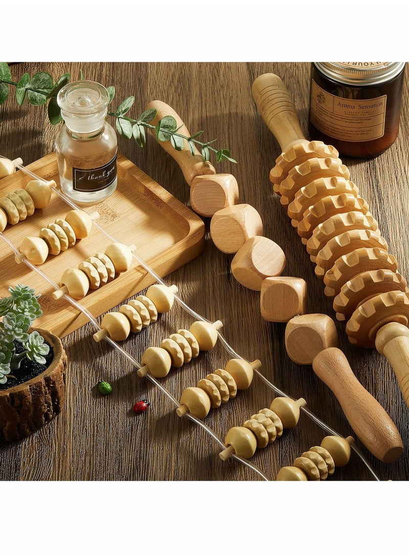 Excefore 6 Pieces Wood Therapy Massage Tools Kit Wood Massager Roller Wood Gua Sha Roller Manual Wooden Fascia Massage for Release Cellulite Sore Muscle Blasting Full Body Muscle Pain Relief  - Image 5