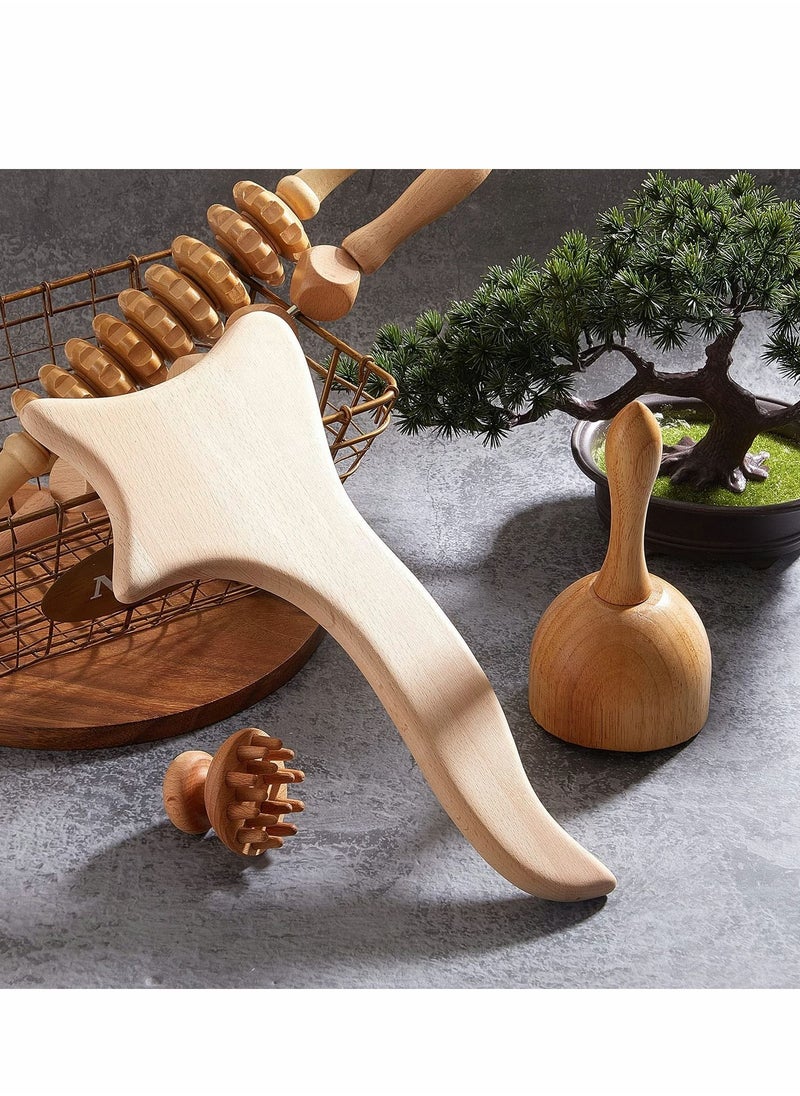 Excefore 6 Pieces Wood Therapy Massage Tools Kit Wood Massager Roller Wood Gua Sha Roller Manual Wooden Fascia Massage for Release Cellulite Sore Muscle Blasting Full Body Muscle Pain Relief  - Image 2