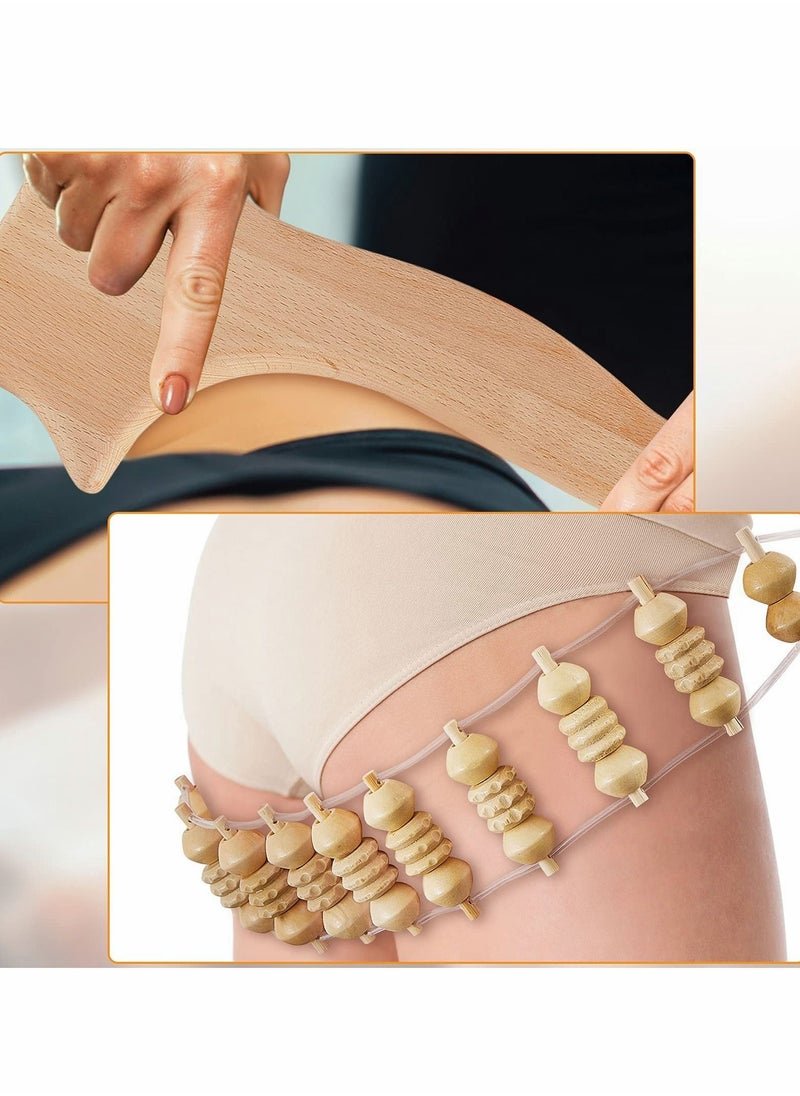 Excefore 6 Pieces Wood Therapy Massage Tools Kit Wood Massager Roller Wood Gua Sha Roller Manual Wooden Fascia Massage for Release Cellulite Sore Muscle Blasting Full Body Muscle Pain Relief  - Image 3