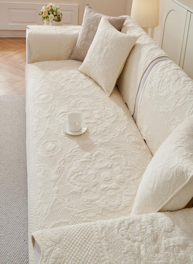vctops Boho Cotton Quilted Couch Cover Soft Embroidered Sofa Cover Non-Slip Dog Bed Cover Scalloped Sofa Slipcover Washable Furniture Protector Cover (Cream,28"x28") - Image 5