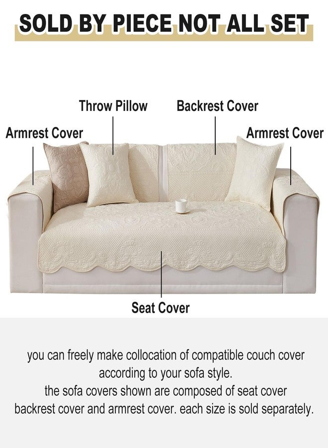 vctops Boho Cotton Quilted Couch Cover Soft Embroidered Sofa Cover Non-Slip Dog Bed Cover Scalloped Sofa Slipcover Washable Furniture Protector Cover (Cream,28"x28") - Image 2