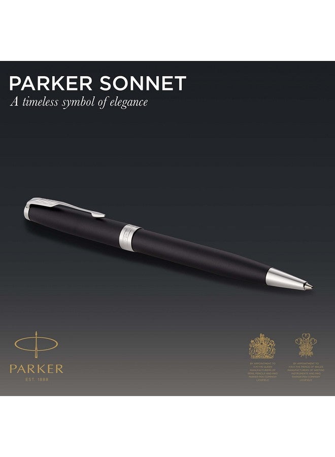 PARKER قلم حبر جاف سونيت أسود غير لامع مع حافة بالاديوم، حبر أسود متوسط الرأس، صندوق هدايا - Image 2