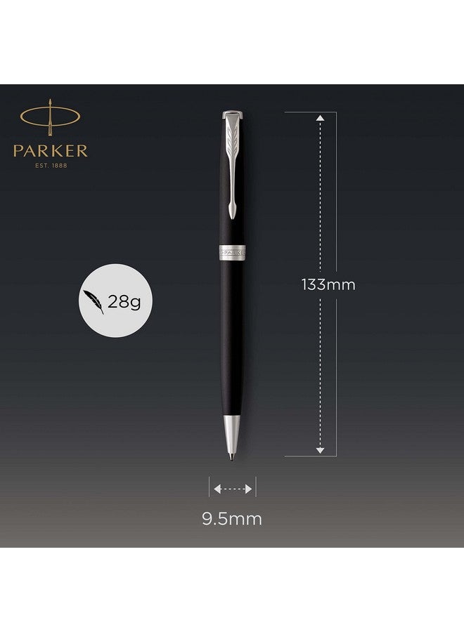 PARKER قلم حبر جاف سونيت أسود غير لامع مع حافة بالاديوم، حبر أسود متوسط الرأس، صندوق هدايا - Image 3