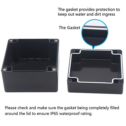 Zulkit Junction Box, Zulkit Project Box IP65 Waterproof Outdoor Box ABS Plastic Electrical Boxes Electronic Enclosure Black4.7 x 4.7 x 3.5 inch(120 x 120 x 90 mm)(Pack of 2) - Image 4