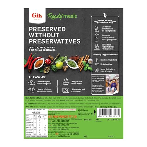 Gits Ready to Eat Basmati Rice + Dal Makhani Combo Indian Meal, Pure Veg Heat and Eat, 1125g (Pack of 3 X 375g Each) - Image 3