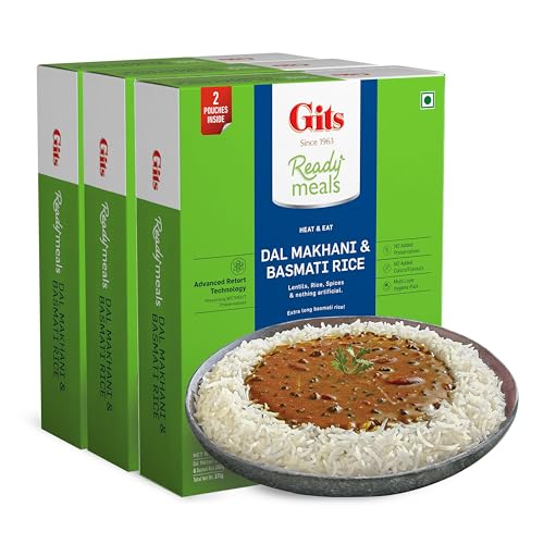 Gits Ready to Eat Basmati Rice + Dal Makhani Combo Indian Meal, Pure Veg Heat and Eat, 1125g (Pack of 3 X 375g Each) - Image 1