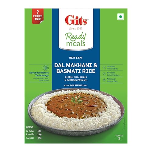 Gits Ready to Eat Basmati Rice + Dal Makhani Combo Indian Meal, Pure Veg Heat and Eat, 1125g (Pack of 3 X 375g Each) - Image 2