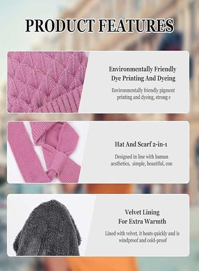 ShopBridge 2 in 1 Windproof Scarf with Cap Integrated Ear Guard Hat Plus Velvet, Winter Warm Soft Knitted Beanie Hats Scarf- Woolen Lovely Muffler Fur Cap Stylish Headwear for Women & Girls - Image 5