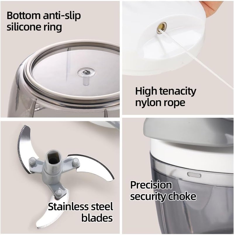 Badelite Manual Food Processor Vegetable Chopper 2.3 Cup Small Mini Hand Pull String Onion Chopper Garlic Mincer Cutter with 3 Stainless Steel Blades - White - Image 5