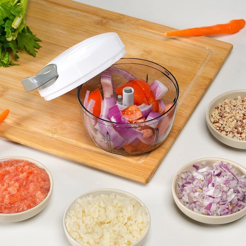 Badelite Manual Food Processor Vegetable Chopper 2.3 Cup Small Mini Hand Pull String Onion Chopper Garlic Mincer Cutter with 3 Stainless Steel Blades - White - Image 3