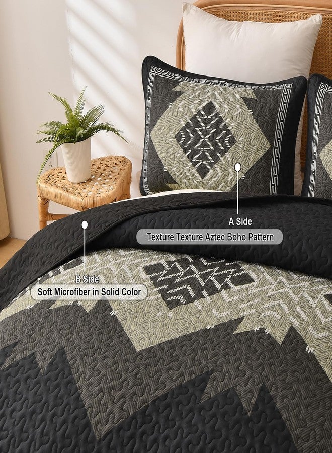 Dintszyayue Black Boho Quilt Set Queen, Aztec Western Quilt Bedspread Set, 3 Pieces Texture Bedspread Southwestern Bedding Set, Soft Lightweight Coverlet Set for All Season with 2 Pillowcases - Image 4