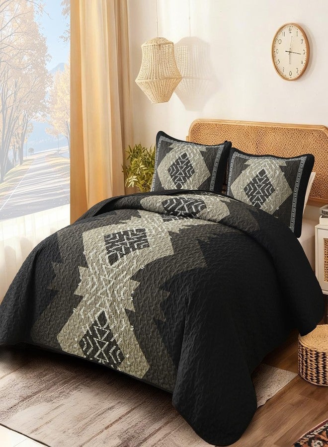 Dintszyayue Black Boho Quilt Set Queen, Aztec Western Quilt Bedspread Set, 3 Pieces Texture Bedspread Southwestern Bedding Set, Soft Lightweight Coverlet Set for All Season with 2 Pillowcases - Image 2
