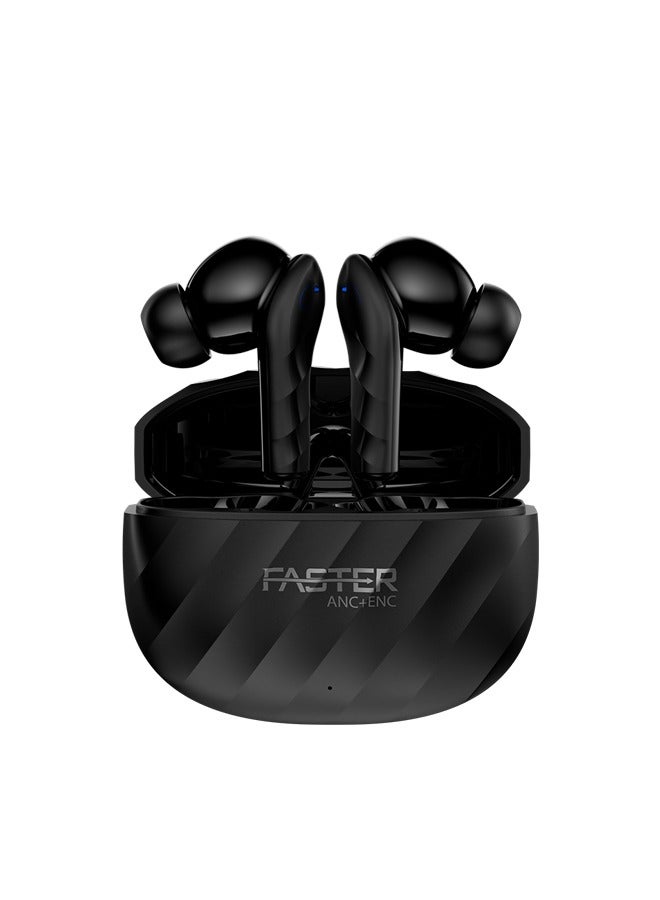 Raptor Wireless Earbuds with ANC + ENC - 6 Hours Playtime with Bluetooth 5.3 - HiFi Stereo Sound Airpods - Gaming Bluetooth Earphones with Ultra-Low Latency - Deep Bass, IPX4 Water Resistant - For Exercise, Gym - Compatible with iPhone & Android (Black)