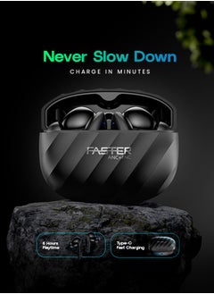 Faster Raptor Wireless Earbuds with ANC + ENC - 6 Hours Playtime with Bluetooth 5.3 - HiFi Stereo Sound Airpods - Gaming Bluetooth Earphones with Ultra-Low Latency - Deep Bass, IPX4 Water Resistant - For Exercise, Gym - Compatible with iPhone & Android (Black)  - Image 3