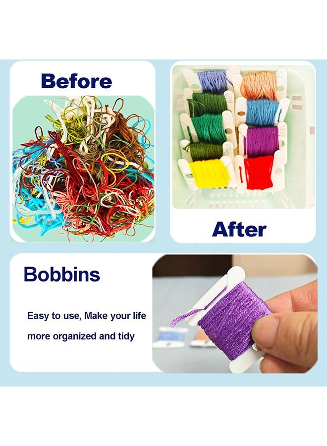 HY 120 Pieces Plastic Floss Bobbins for Cross Cotton Thread Craft DIY Sewing Storage, Thread Organizer Holder, Embroidery Thread Cards Cross Stitch Bobbin, White  - Image 5