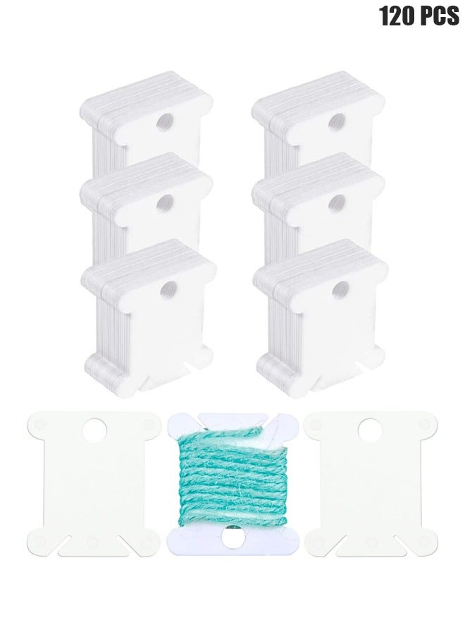 HY 120 Pieces Plastic Floss Bobbins for Cross Cotton Thread Craft DIY Sewing Storage, Thread Organizer Holder, Embroidery Thread Cards Cross Stitch Bobbin, White  - Image 1