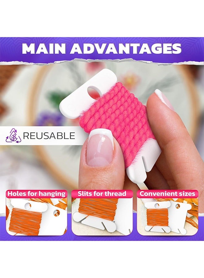 HY 120 Pieces Plastic Floss Bobbins for Cross Cotton Thread Craft DIY Sewing Storage, Thread Organizer Holder, Embroidery Thread Cards Cross Stitch Bobbin, White  - Image 3