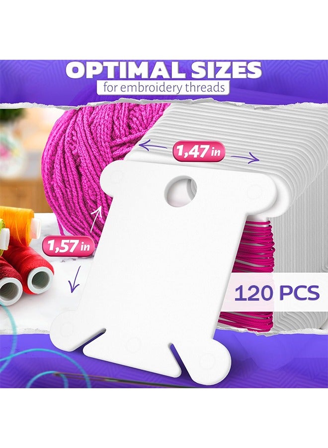 HY 120 Pieces Plastic Floss Bobbins for Cross Cotton Thread Craft DIY Sewing Storage, Thread Organizer Holder, Embroidery Thread Cards Cross Stitch Bobbin, White  - Image 2