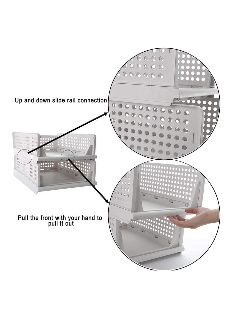 منزل منظم سلة تخزين بلاستيكية قابلة للتكديس في المنزل - منظمات خزانة قابلة للطي ، صناديق تخزين ، 2 عبوة ، رف بأدراج ، حاوية تخزين لخزانة الملابس والمطبخ والمكتب والحمام (عبوتان - S) - Image 4