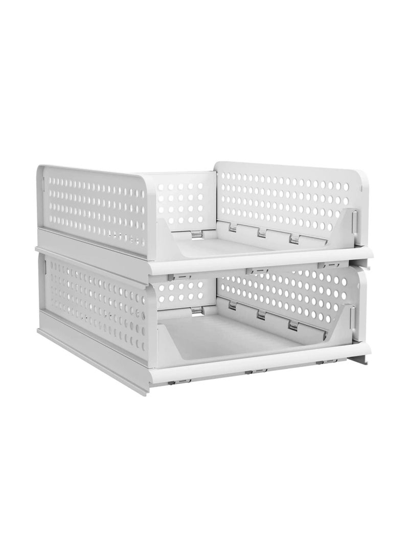 منزل منظم سلة تخزين بلاستيكية قابلة للتكديس في المنزل - منظمات خزانة قابلة للطي ، صناديق تخزين ، 2 عبوة ، رف بأدراج ، حاوية تخزين لخزانة الملابس والمطبخ والمكتب والحمام (عبوتان - S) - Image 1