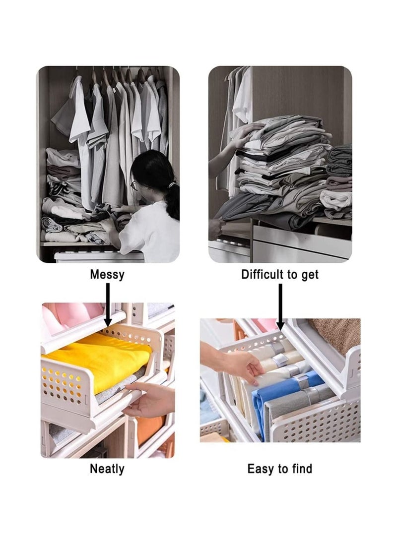 منزل منظم سلة تخزين بلاستيكية قابلة للتكديس في المنزل - منظمات خزانة قابلة للطي ، صناديق تخزين ، 2 عبوة ، رف بأدراج ، حاوية تخزين لخزانة الملابس والمطبخ والمكتب والحمام (عبوتان - S) - Image 5