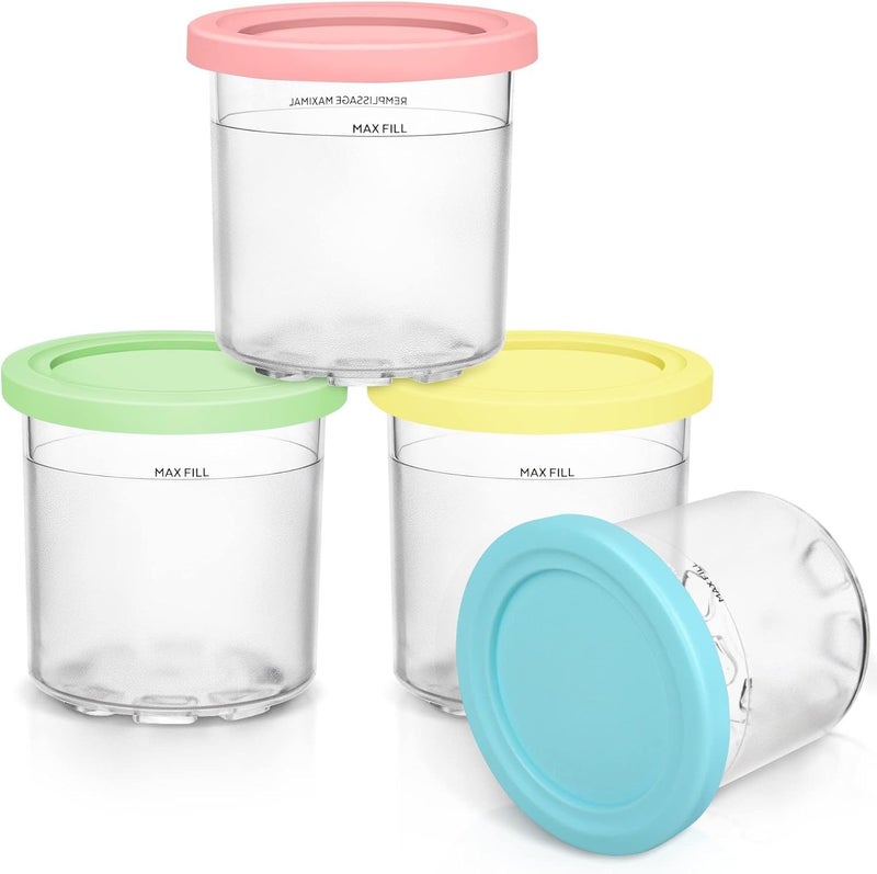 4Pack 16oz Ninja Creami Replacement Pints  Lids  Compatible with NC301 NC300  NC299AMZ Series Blue Pink Green Yellow