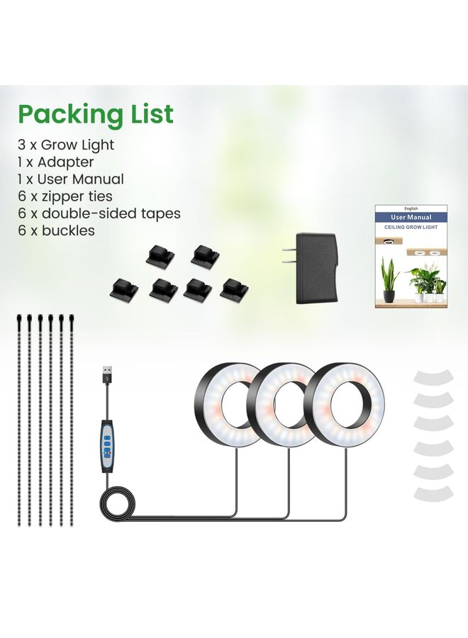 Grow Lights for Indoor Plants, 144 LEDs Full Spectrum LED Plant Grow Light, 5V/3A Under Cabinet Grow Lamp with Auto Timer 6/12/16 Hrs, 3 Lighting Mode, 5 Brightness Levels, Tri Head (3.5in) - Image 3