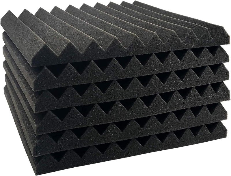 Jber 12 Pack Acoustic Foam Panels, 1" X 12" X 12" Studio Soundproofing Wedges Fire Resistant Sound Proof Padding Acoustic Treatment Foam (Black) - Image 2