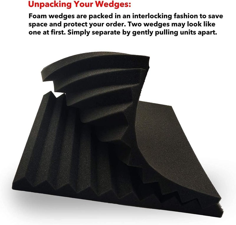Jber 12 Pack Acoustic Foam Panels, 1" X 12" X 12" Studio Soundproofing Wedges Fire Resistant Sound Proof Padding Acoustic Treatment Foam (Black) - Image 3