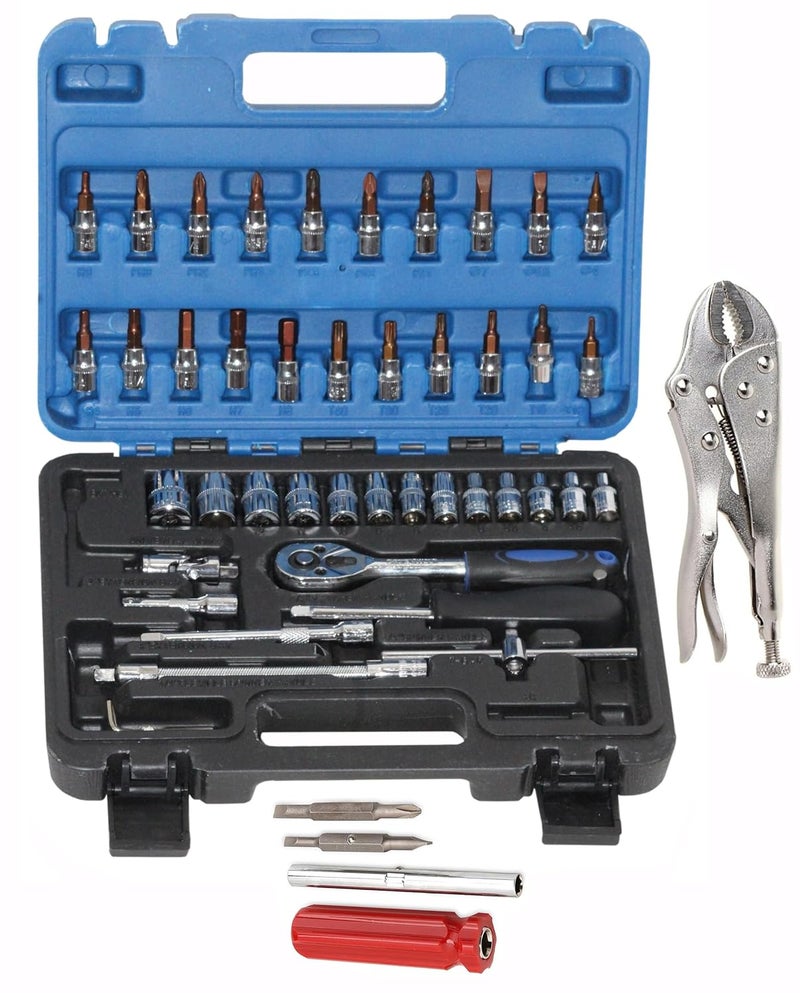 Digital Craft Hand Tool Kit Car Ratchet Wrench Assembly Tool Household Repair Tools Automotive Set 46PC Socket Set10 Inch Lock Plier4 In 1 Screw Driver - Image 1