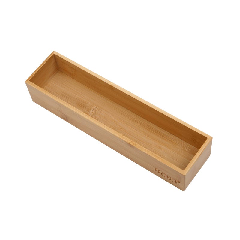 PRATIQUE Bamboo Drawer Organizer Kitchen Utensil Organizer Silverware Tray Cutlery HolderOffice Desk Supplies and Accessories 12x3x26 inch