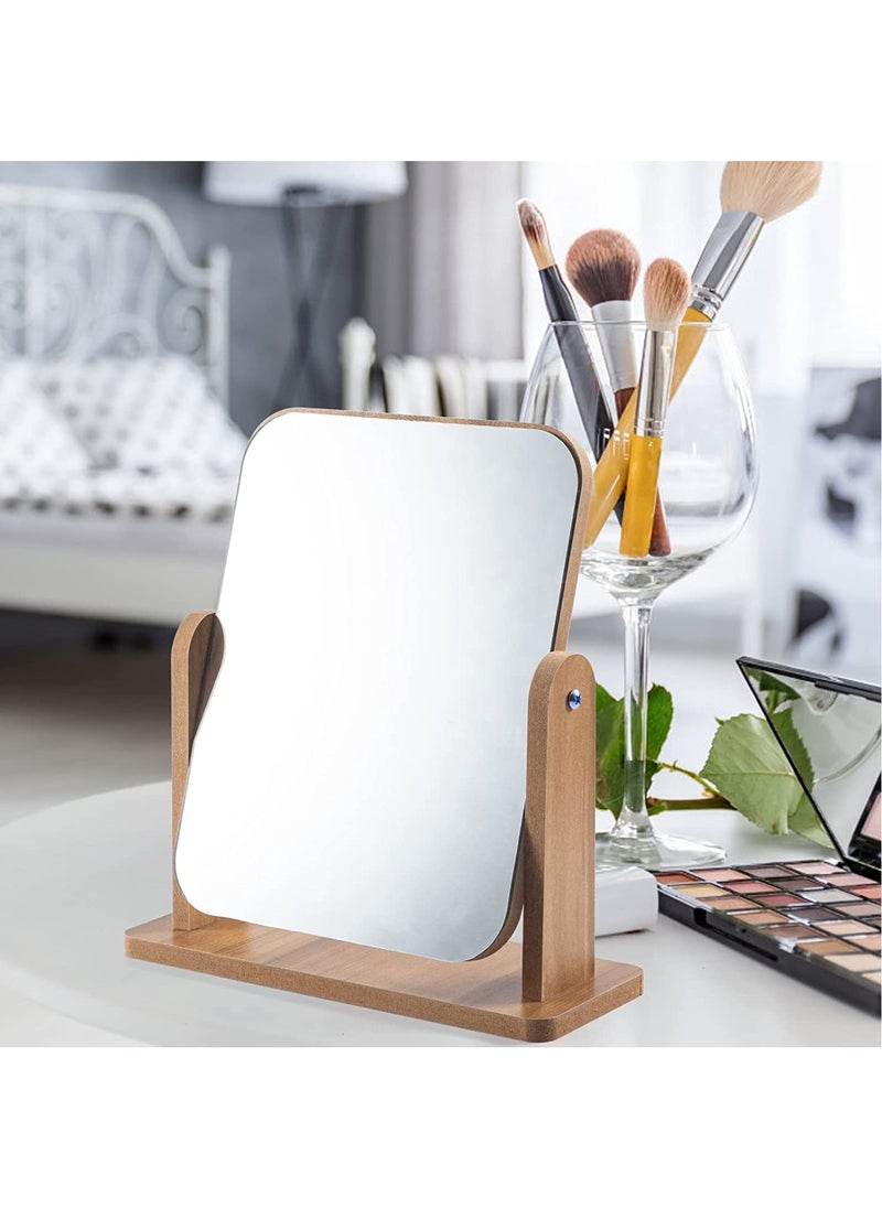 FASHION HOME - 360 Degree Swivel High-Definition Wooden Desk Make Up Mirror 1pc - Image 1