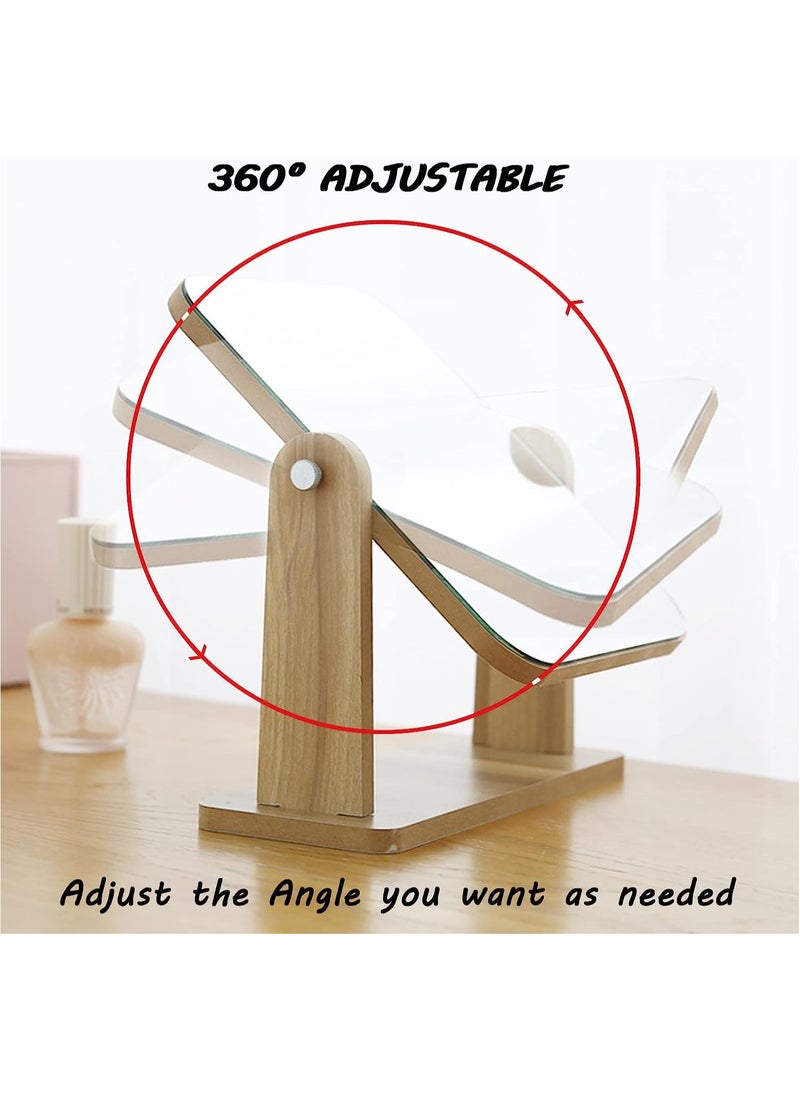 FASHION HOME - 360 Degree Swivel High-Definition Wooden Desk Make Up Mirror 1pc - Image 1