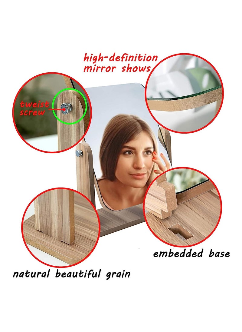 FASHION HOME - 360 Degree Swivel High-Definition Wooden Desk Make Up Mirror 1pc - Image 1