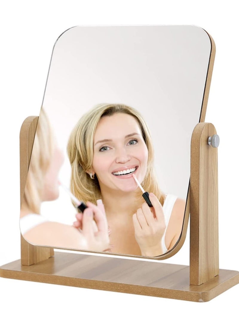 FASHION HOME - 360 Degree Swivel High-Definition Wooden Desk Make Up Mirror 1pc - Image 1