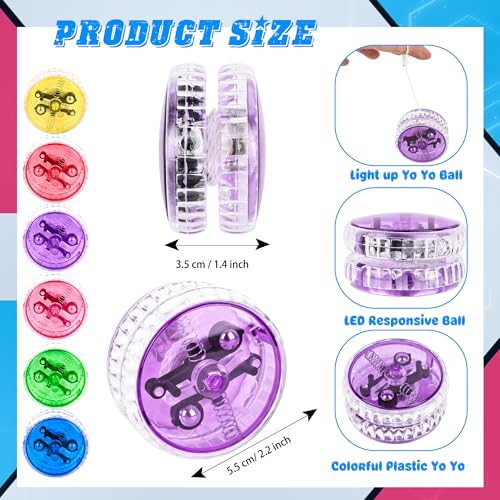 Drayear 24 Pack Led Light up Yo Yo Colorful Beginner Yo Yo Ball Light up Responsive Ball for Kids Birthday Party Goodie Bag Fillers Classroom Rewards 6 Colors - Image 5