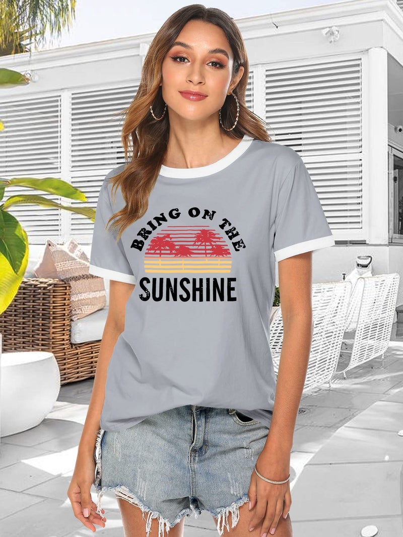 Nlife Bring On The Sunshine Graphic Short Sleeves Tees Blouses for Women Tops Sweaters for Women - Image 2