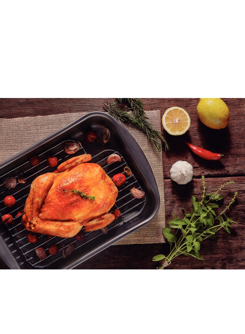 Tramontina Brazil Graphite 34cm 4.9L Aluminum Deep Roasting Pan with Grill and Starflon Max PFOA Free Nonstick Interior and Exterior Coating - Image 4